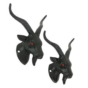 Set of 2 Black Cast Iron Baphomet Wall Hooks Home Décor